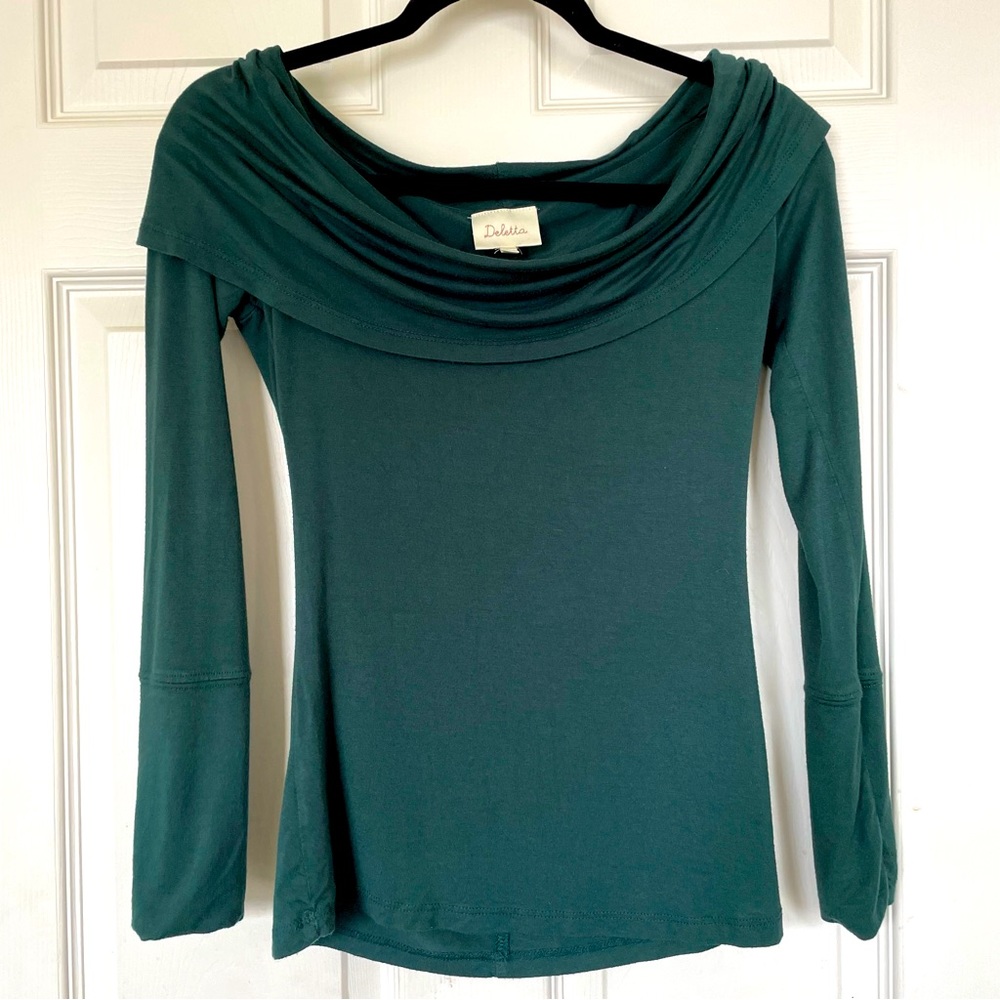 Anthropologie Deletta Scoop Neck Forest Green Top